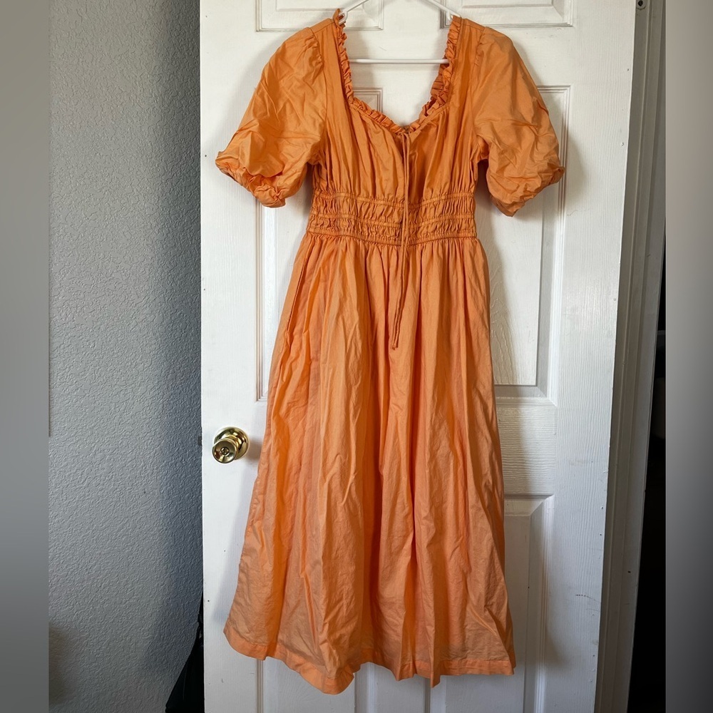 Peach smocked midi dress